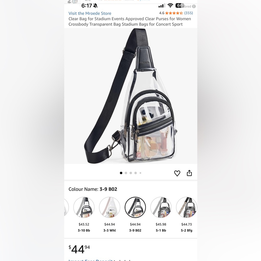 Mroede Clear Crossbody Bag with Black Strap